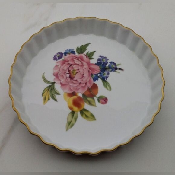 Royal Worcester England Pershore Floral Peony Fruit Pie Dish Plate Vintage - Picture 9 of 16